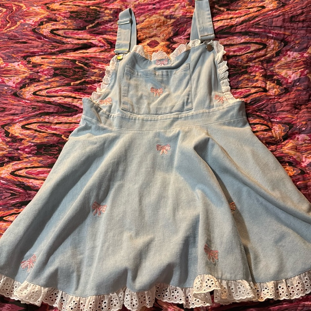 My Violet bow denim pinafore